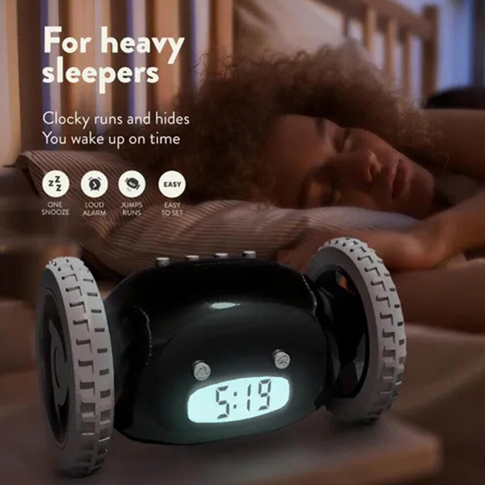 Despertador Digital Inteligente con Ruedas Que Corre