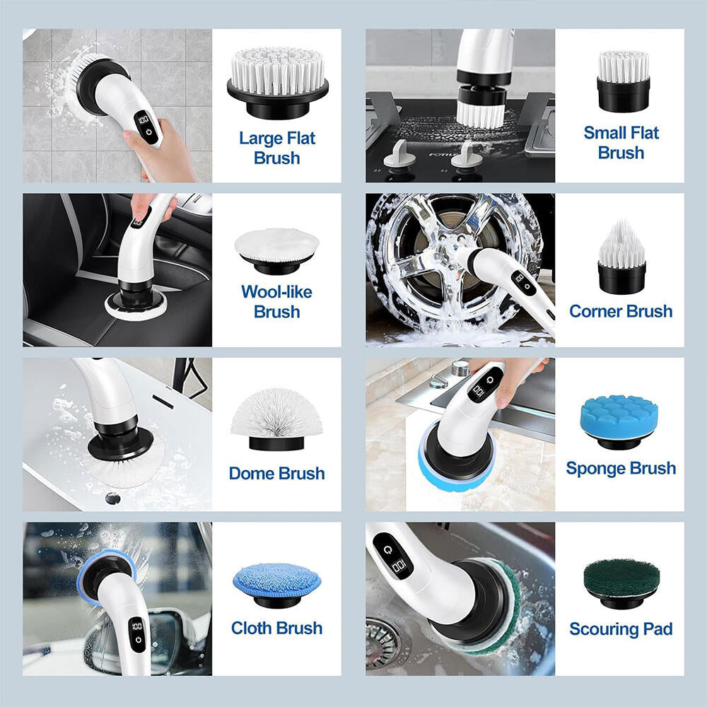 Cepillo de Limpieza Eléctrico Giratorio para Baño, Cocina y Coche