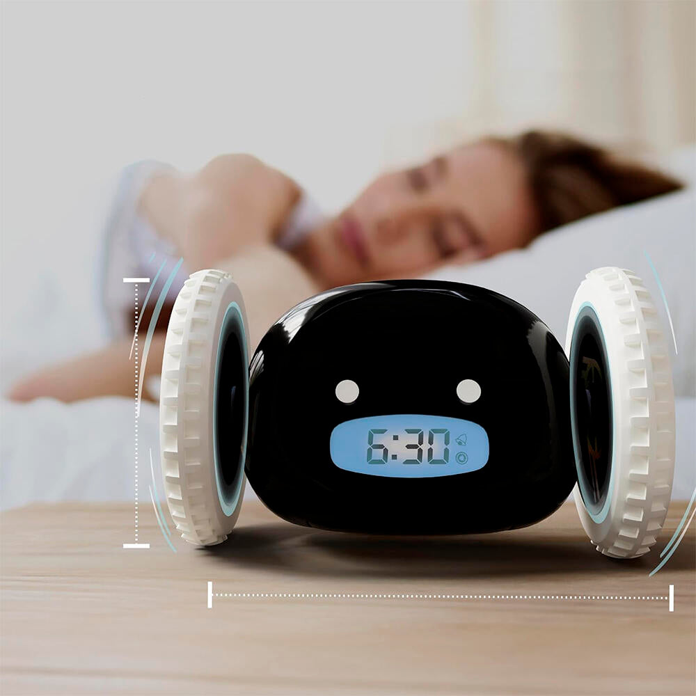 Despertador Digital Inteligente con Ruedas Que Corre