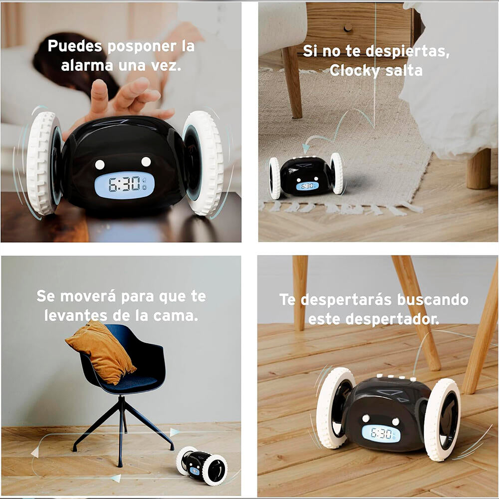 Despertador Digital Inteligente con Ruedas Que Corre