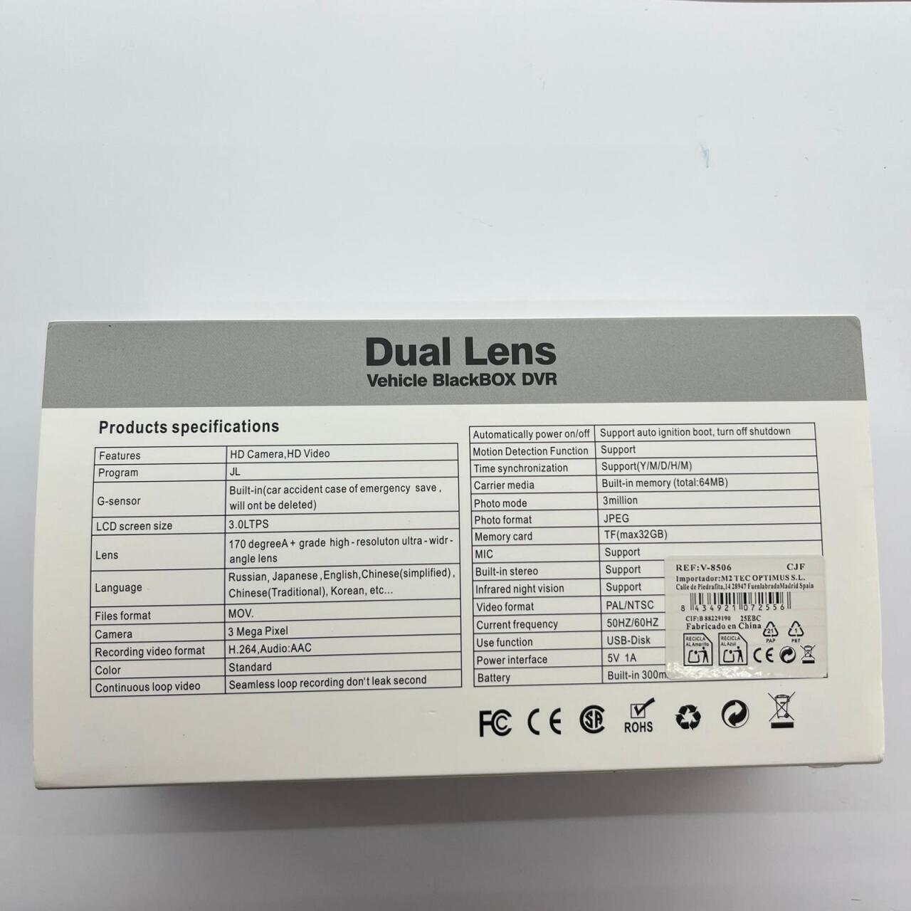 Lente Dual Blackbox DVR para Vehículo